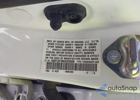 2016 Honda Civic Lx из США, поврежденный, VIN 19XFC2F59GE022659